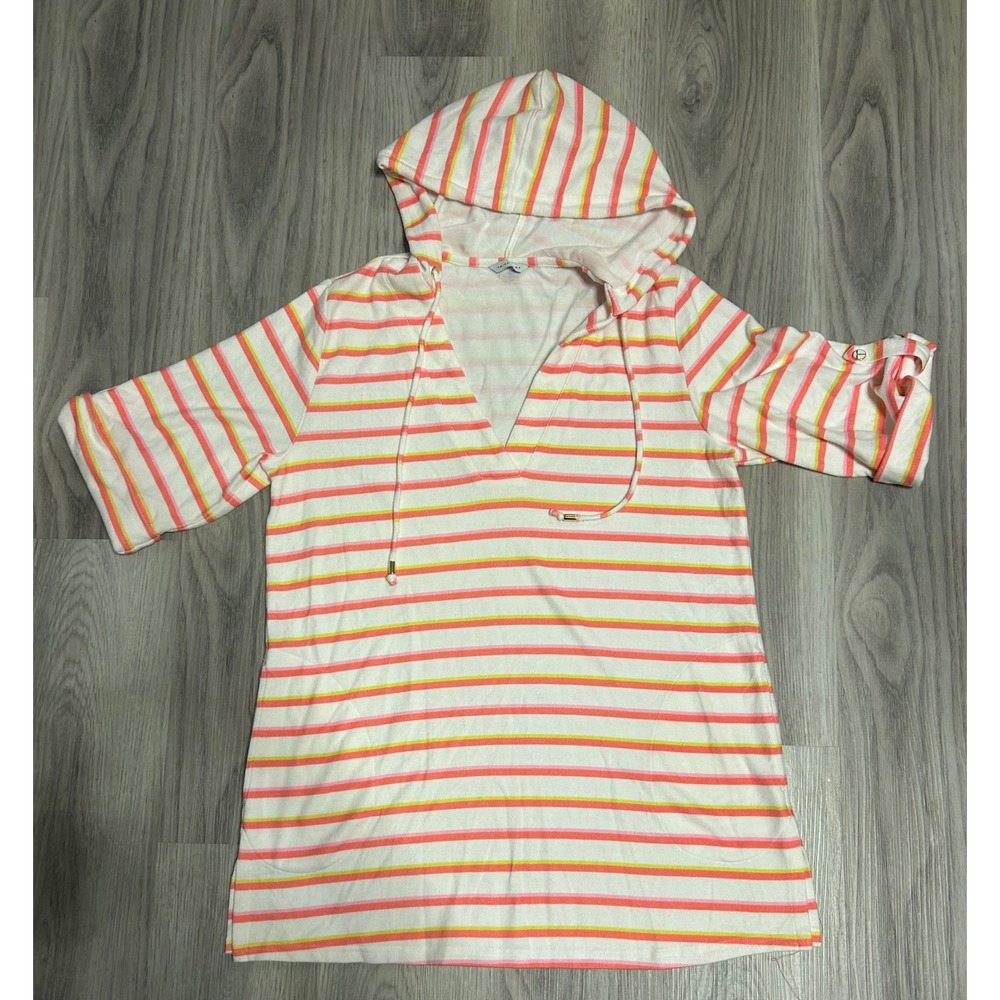 Trina Turk Women Striped Hoodie Tunic Beach‎ Cover Up Swim Top Size M
